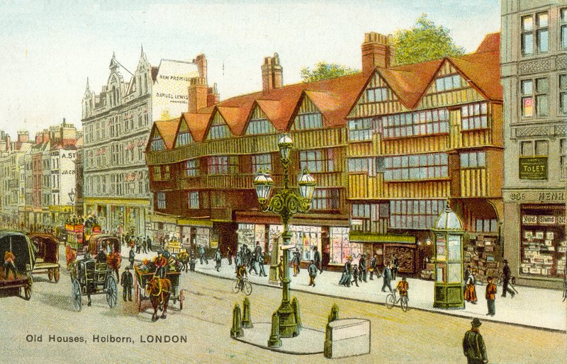 Old House, Holborn, London (färg litho) av English School