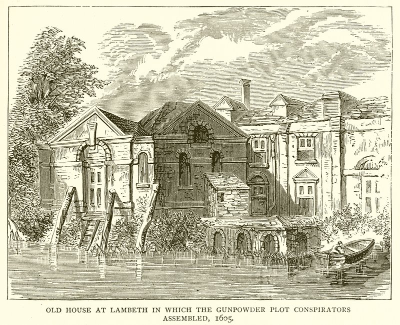 Gamla huset i Lambeth där krutplotskonspiratörerna samlades, 1605 av English School