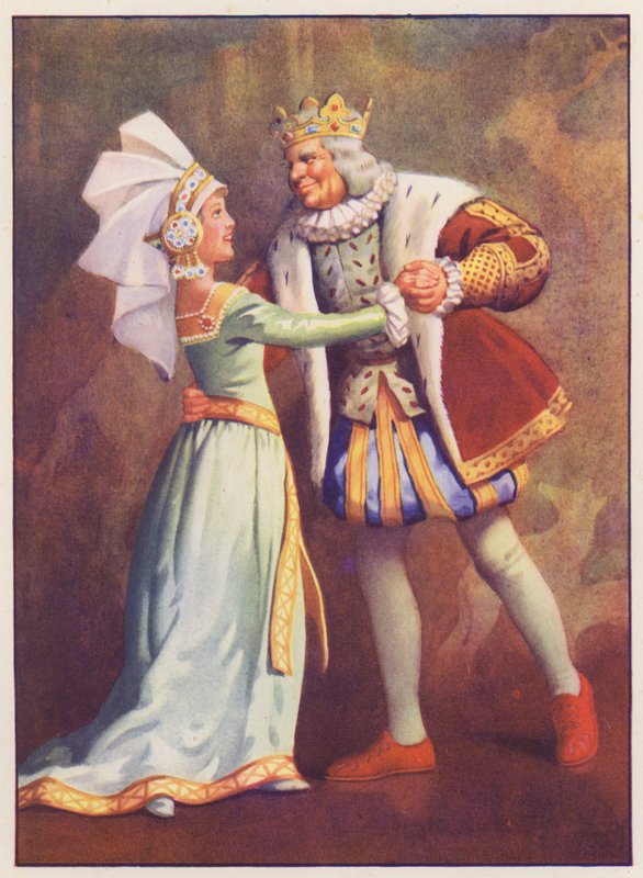 Old King Cole och Askungen (färglitografi) av English School