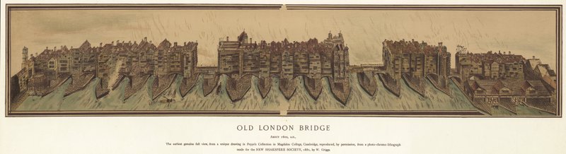 Old London Bridge omkring 1600 av English School