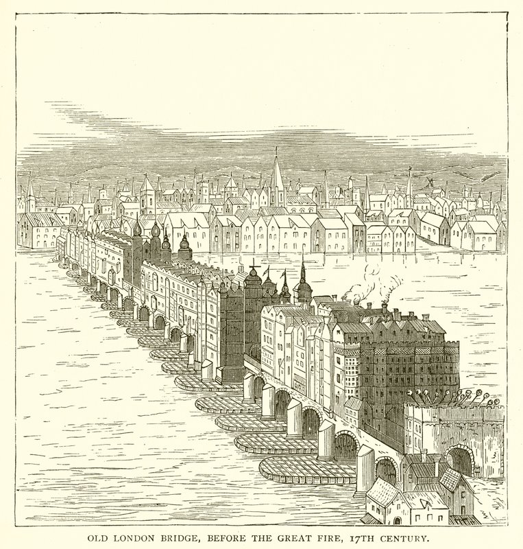 Old London Bridge, före den stora branden, 1600-talet av English School