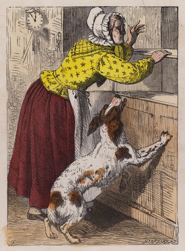 Old Mother Hubbard (färgad gravyr) av English School