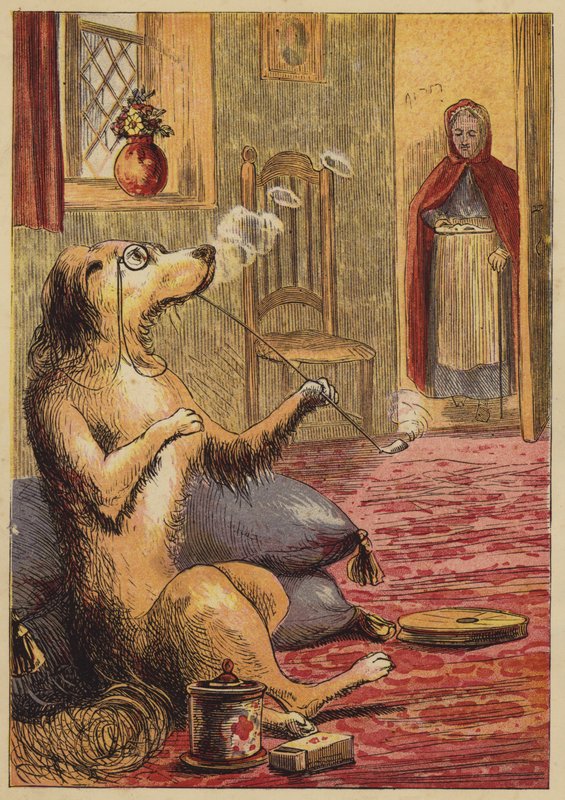 Old Mother Hubbard (färgad gravyr) av English School
