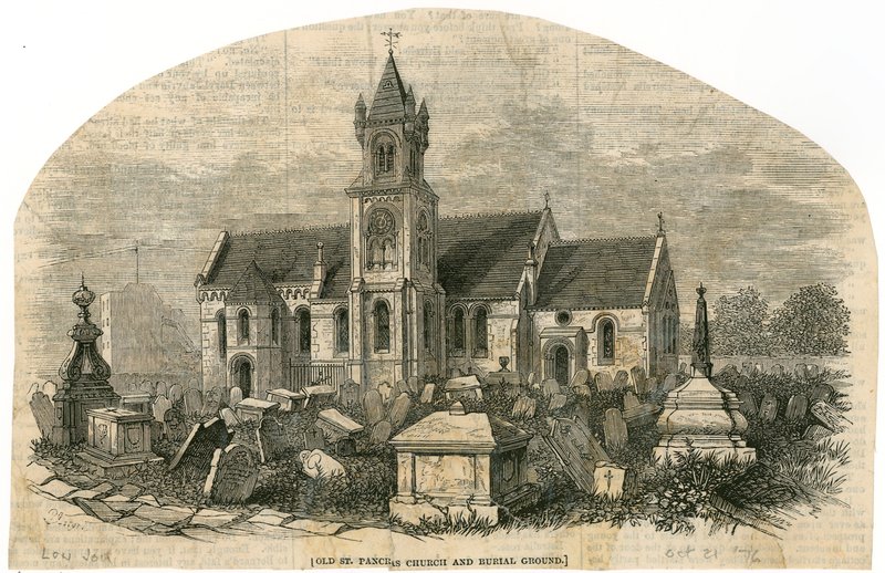 Old St Pancras Church, London, och gravfält av English School