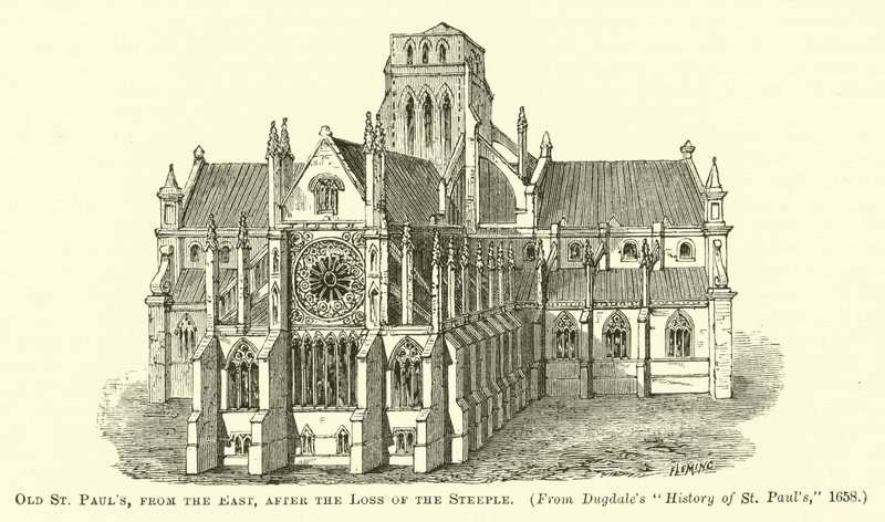 Old St Pauls, från öst, efter förlusten av tornet av English School