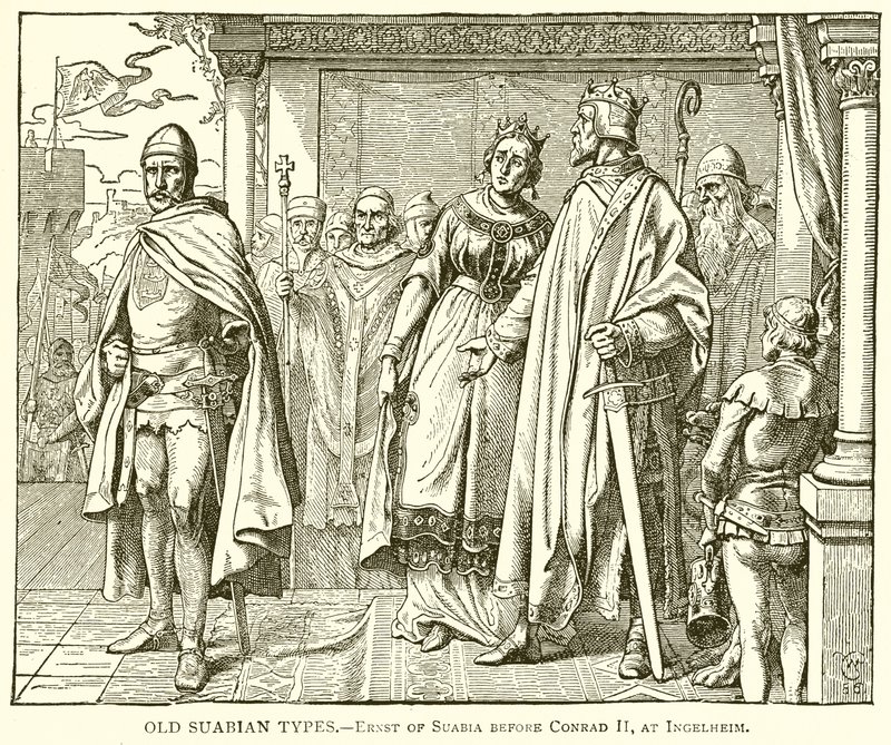 Gamla Suabian Typer.--Ernst av Suabia före Conrad II, i Ingelheim av English School