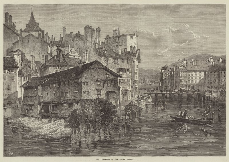Gamla garverier vid Rhone, Genève (gravyr) av English School