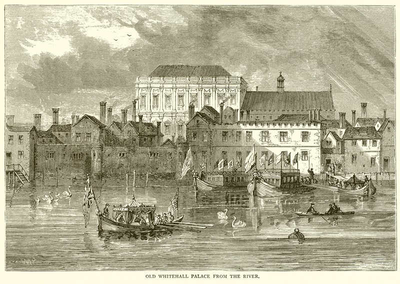 Gamla Whitehall Palace från floden av English School