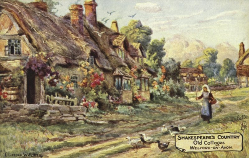 Gamla stugor, Welford-on-Avon, Warwickshire av English School