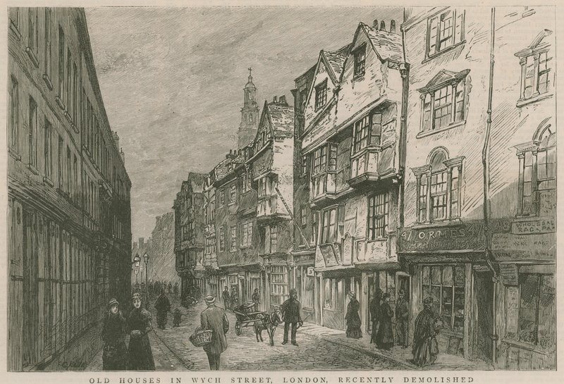 Gamla hus på Wych Street, London, revs nyligen av English School