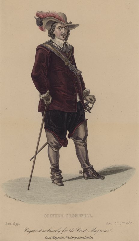Oliver Cromwell, engelsk soldat och politiker (färgad gravyr) av English School