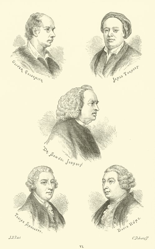 Oliver Goldsmith, James Thomson, Dr. Samuel Johnson, Tobias Smollett, David Hume av English School
