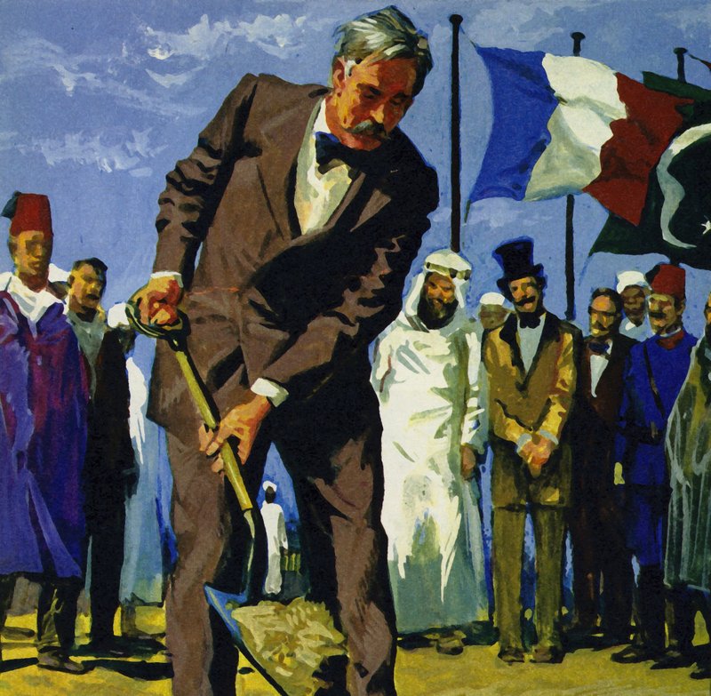 Den 25 april 1859 välte de Lesseps den första spaden med smuts i Suezkanalen av English School