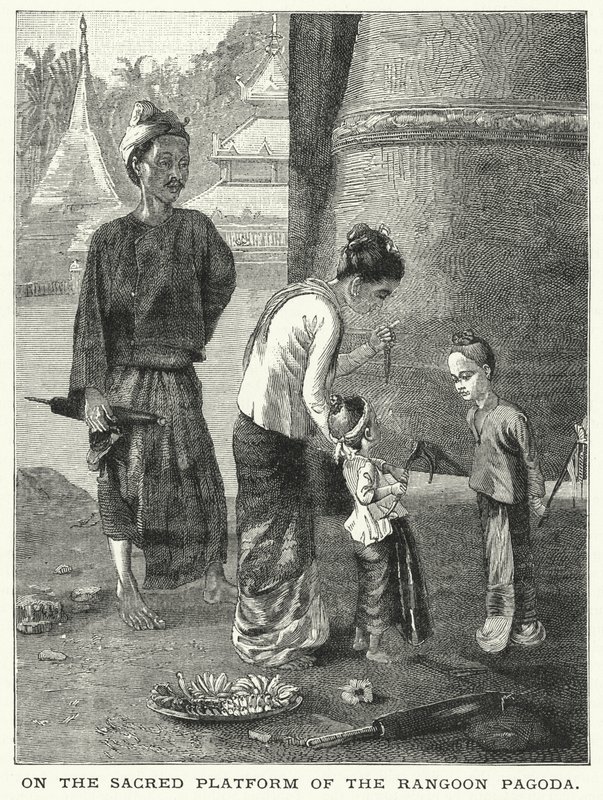 På Rangoon-pagodens heliga plattform (gravyr) av English School