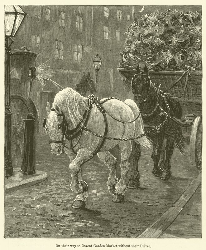 På väg till Covent Garden Market utan sin chaufför (gravyr) av English School