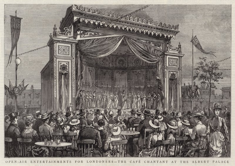 Underhållning utomhus för Londonbor, Cafe Chantant på Albert Palace (gravyr) av English School