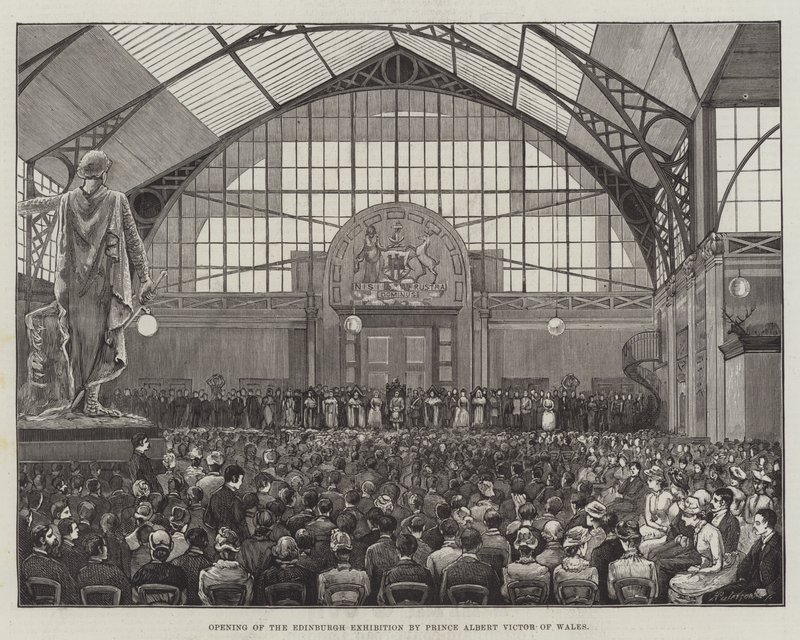 Invigning av Edinburgh-utställningen av prins Albert Victor av Wales (gravyr) av English School