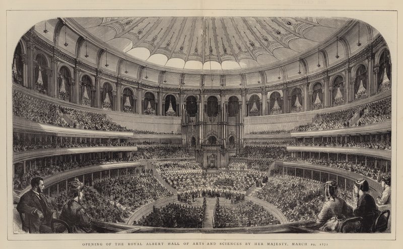 Invigning av Royal Albert Hall of Arts and Sciences av Hennes Majestät, 29 mars 1871 (gravyr) av English School