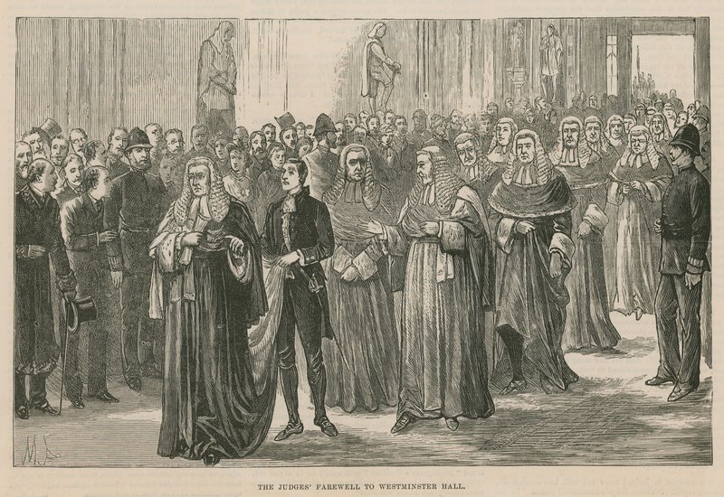 Invigning av Royal Courts of Justice: Domarna farväl till Westminster Hall av English School
