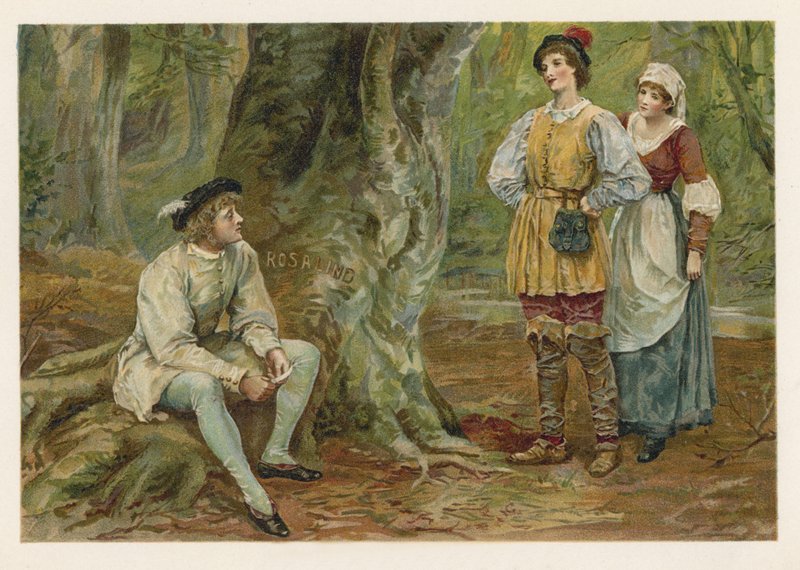 Orlando och Rosalind i As You Like It av English School