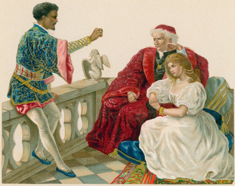 Othello pratar med Desdemona och hennes pappa av English School