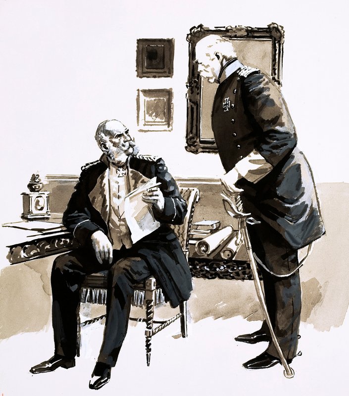 Otto Von Bismarck övertalade kung William att inte avgå (gouache på papper) av English School