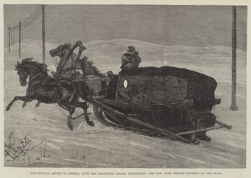 Vår speciella konstnär i Sibirien med Jeannette Relief Expedition, New York Herald Express on the Road (gravyr) av English School