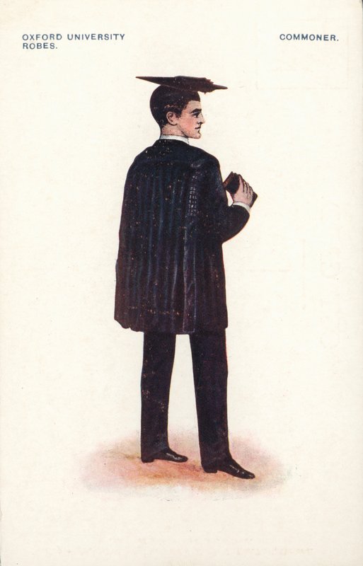 Oxford University dräkter - Commoner (färg litho) av English School