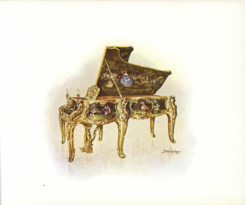 Sida från Steinway & Sons Art Catalog (färg litho) av English School
