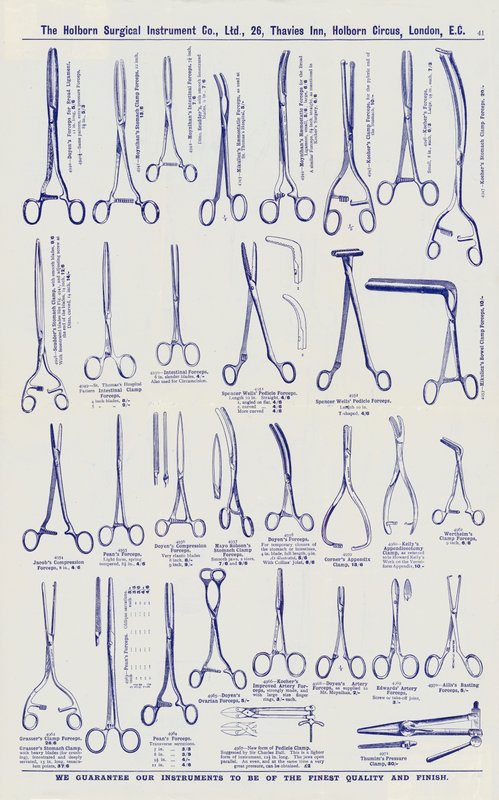 Sida från katalog över kirurgiska instrument, ca 1900 (lito) av English School