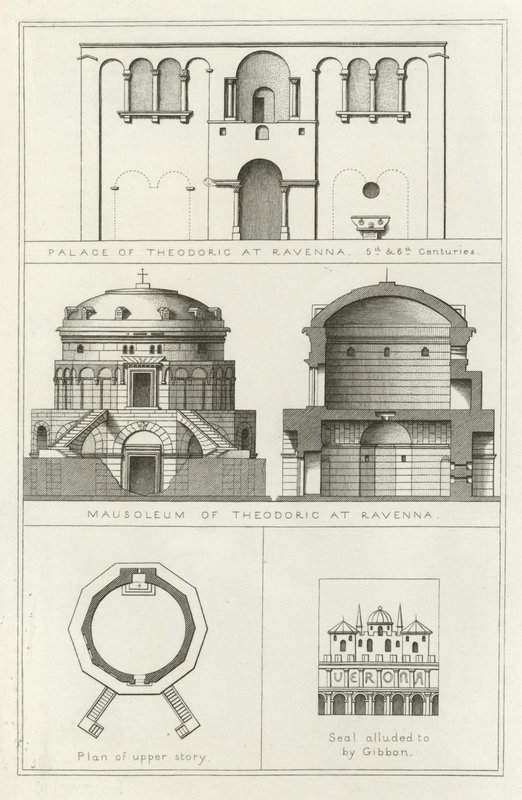 Theodorics palats och mausoleum i Ravenna, Italien, 500- och 600-talen av English School