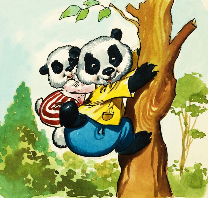 Panda klättrar i ett träd av English School