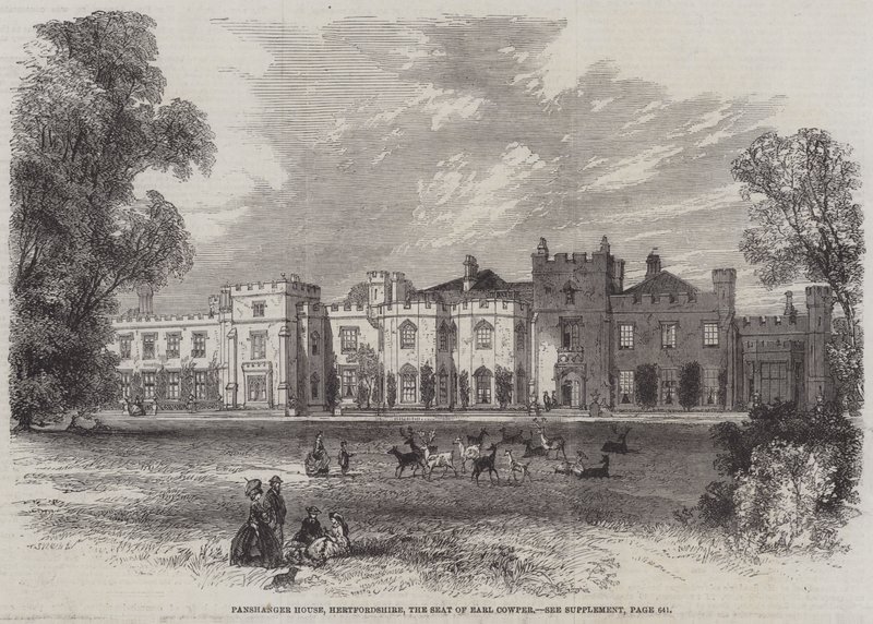Panshanger House, Hertfordshire, sätet för Earl Cowper (gravyr) av English School