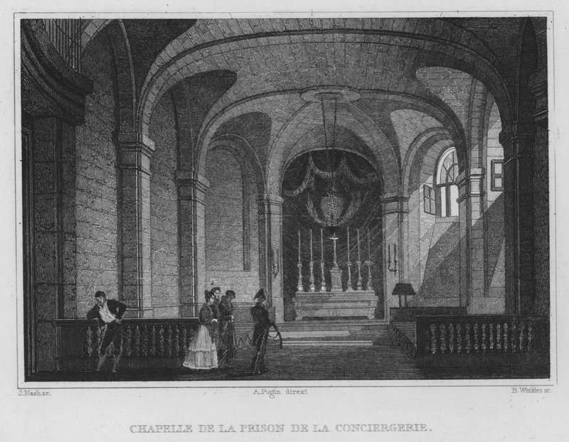 Paris, kapell i Conciergerie-fängelset (gravyr) av English School