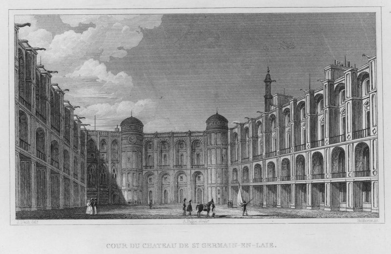 Paris, innergård till slottet St Germain-En-Laye (gravyr) av English School