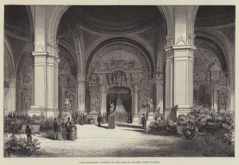 Parisutställning, ingång till konstgalleriet, Champ de Mars (gravyr) av English School