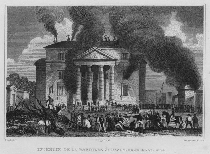 Paris, Fire Of The Barriere St Denis, 29 juli 1830 (gravyr) av English School