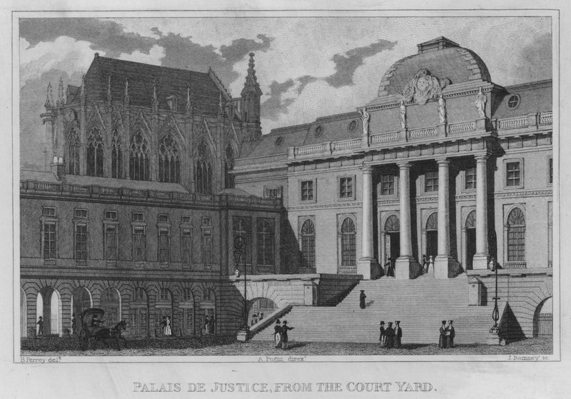 Paris, Palais De Justice, från Court Yard (gravyr) av English School