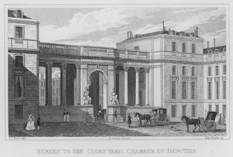 Paris, Skärm till domstolsgården, deputeradekammaren (gravyr) av English School