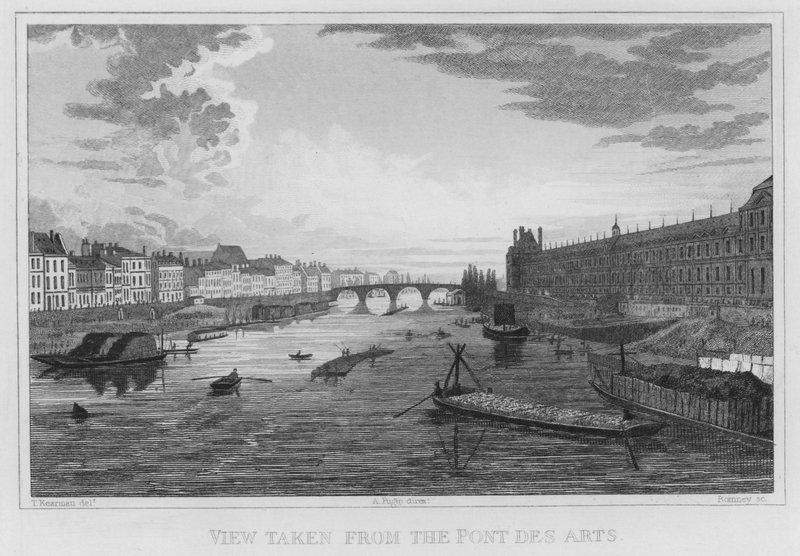 Paris, utsikt tagen från Pont Des Arts (gravyr) av English School