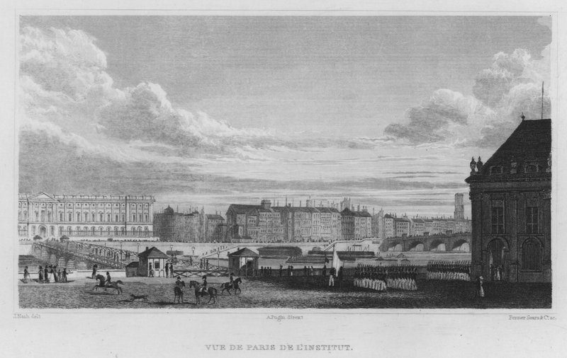 Paris, utsikt över Paris från institutet (gravyr) av English School