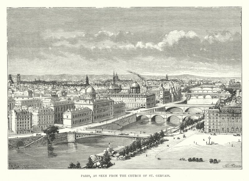 Paris, sett från kyrkan St Gervais (gravyr) av English School