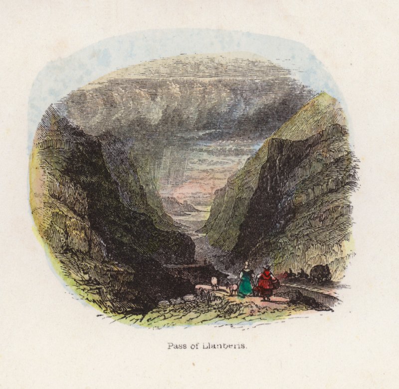 Pass of Llanberis (färgad gravyr) av English School