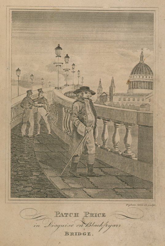 Patch Price i förklädnad på Blackfriars Bridge av English School