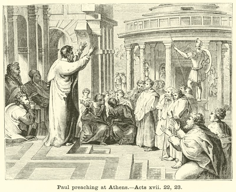 Paulus predikar i Aten, Apostlagärningarna, xvii, 22, 23 av English School