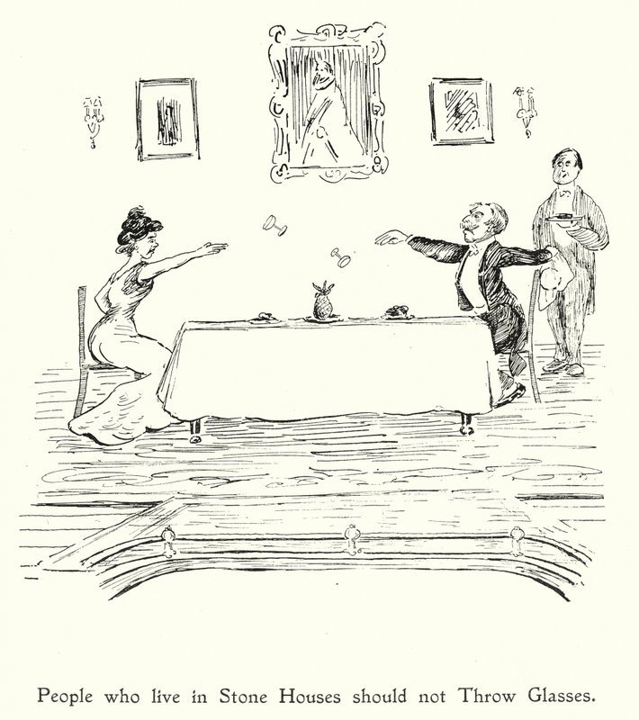 De som bor i stenhus ska inte kasta glas; de som bor i glashus ska inte kasta sten (litografi) av English School