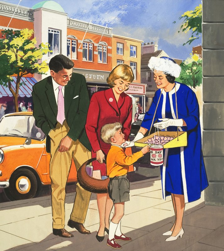 Människor du ser: Flaggsäljaren (gouache på papper) av English School