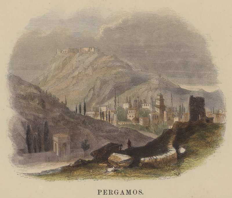 Pergamos (färgad gravyr) av English School