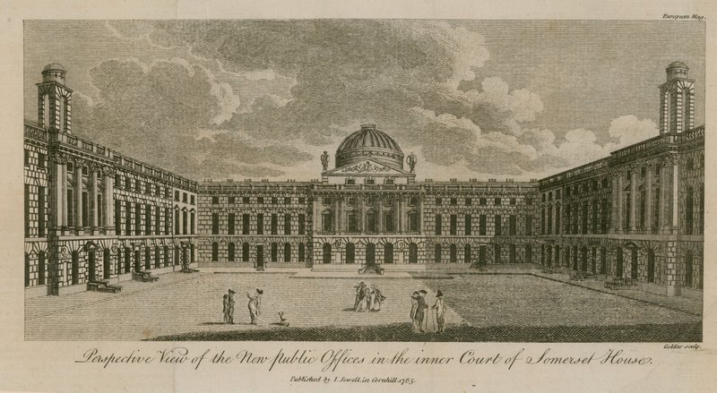 Perspektivvy av de nya offentliga kontoren i innergården i Somerset House av English School