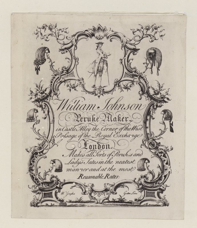Peruke-tillverkare, William Johnson, byteskort av English School
